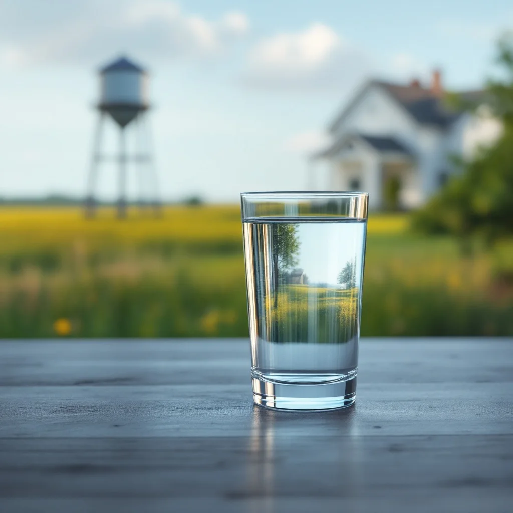 Clear, filtered water filling a glass in a bright Edina home kitchen