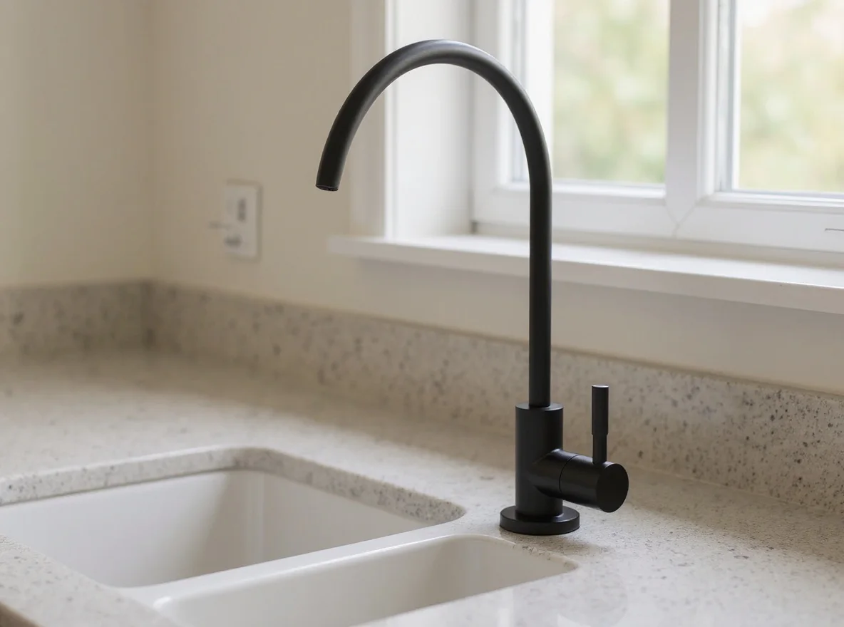 A reverse-osmosis drinking-water faucet at a kitchen sink